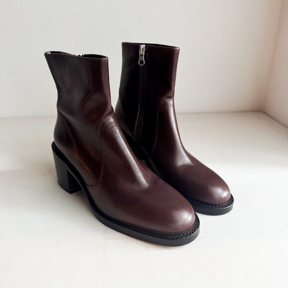 L' Intervalle Brown Leather Block Heel Booties NEW 36 - Picture 2 of 5